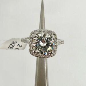 Moissanite Round Cut Cushion Cut Halo Ring Brilliant 2 Ct GRA Certified Size 6